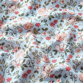 Tissu double gaze de coton prairie fleurie Impression numérique  – bleu bébé, 