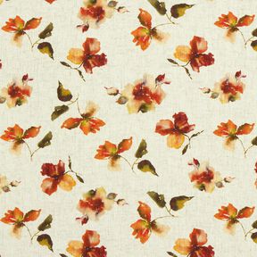 Mélange viscose lin fleurs aquarelles – nature/terre cuite, 