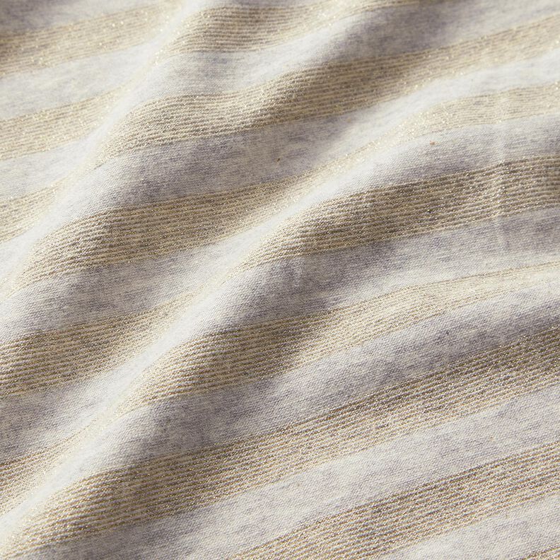 Jersey de coton chiné rayures pailletées – gris clair/or métallisé, image number 2