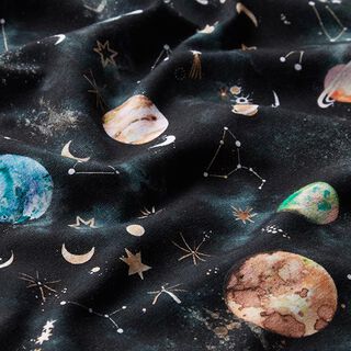 GOTS Jersey coton Impression numérique Univers et constellations – noir, 
