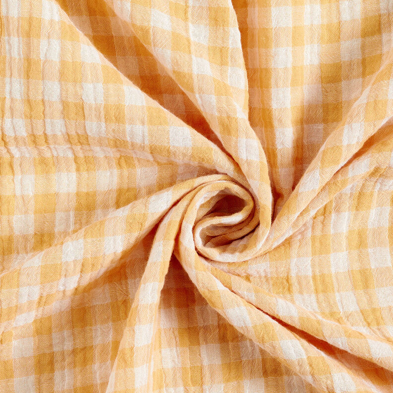 Tissu double gaze de coton Carreaux vichy à fil teinté – or ancien/blanc,  image number 5