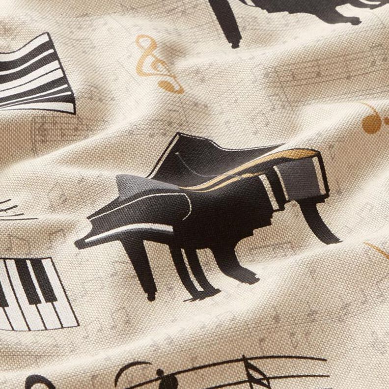 Tissu de décoration Semi-panama clavier de piano et notes – nature/noir, image number 2