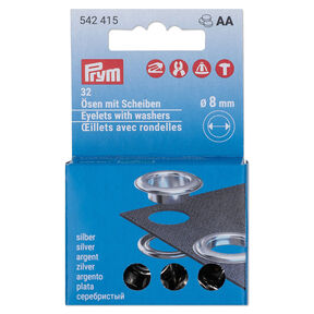 Œillets avec rondelles kit de recharge [32 unités | Ø 8 mm] | Prym – argent métallisé, 