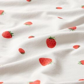 GOTS Jersey coton Fraises aquarelle Impression numérique – ivoire, 