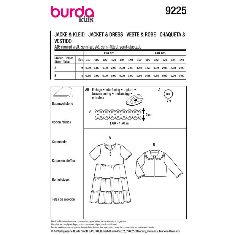 Veste / Robe | Burda 9225 | 110-140,  image number 9