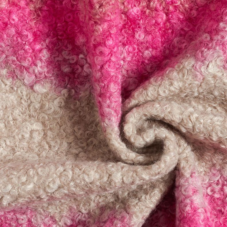 Tissu pour manteau Tricot Bouclé dégradé de couleur – noix de cajou/rose vif, image number 3