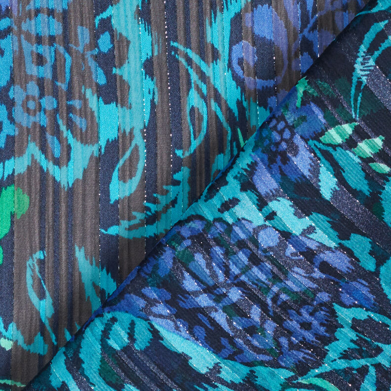 Mousseline de satin à rayures pailletées et fleurs Paisley – turquoise/noir,  image number 5