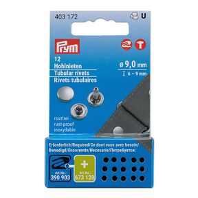 Rivets creux zone de serrage 6-9mm [12 unités | Ø 9 mm] | Prym – argent métallique, 