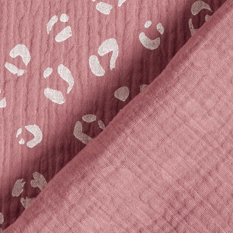Tissu double gaze de coton Grand motif léopard – vieux rose foncé/blanc,  image number 4