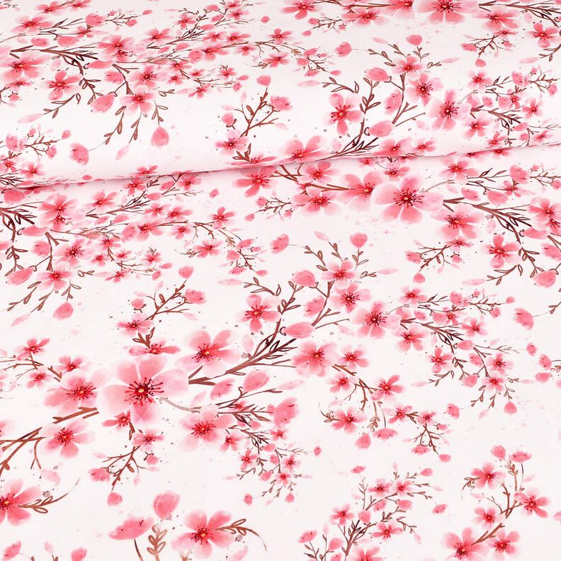 Jersey coton Fleurs de cerisier | Glitzerpüppi – blanc,  image number 2