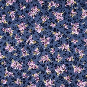 Satin stretch Jacquard Bouquets de fleurs – bleu marine, 