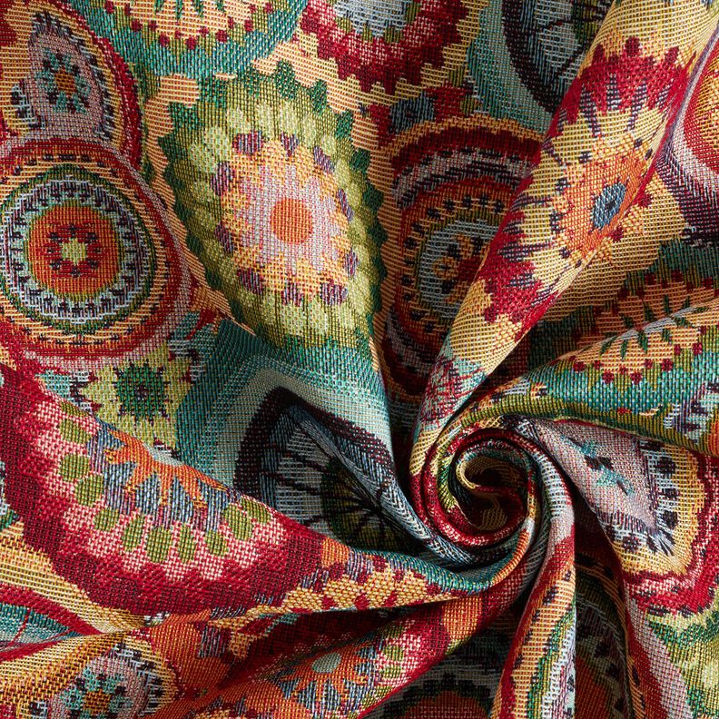 Tissu de décoration Gobelin Cercles mandala – beige clair/rouge,  image number 3