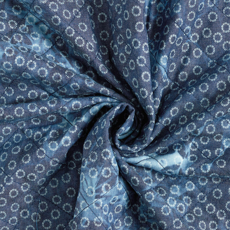 Tissu chambray matelassé Fleur en batik – bleu jean,  image number 4
