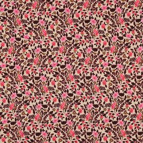 French Terry Sweat d’été petites fleurs Impression numérique – noix de cajou/rose intense, 