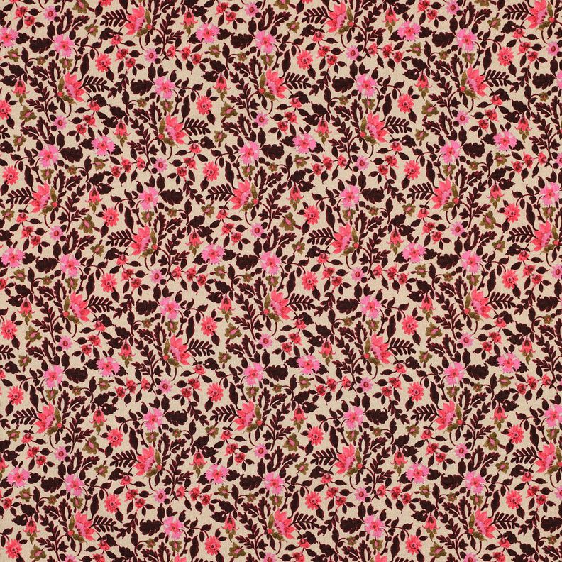 French Terry Sweat d’été petites fleurs Impression numérique – noix de cajou/rose intense,  image number 1
