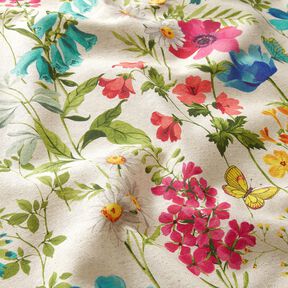 Tissu de décoration Semi-panama Wiesenblumen – nature/framboise, 