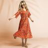 Beachwear tissu viscose paons et fleurs – orange/bordeaux,  thumbnail number 5