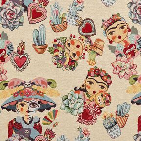 Tissu de d&eacute;coration Gobelin artistes femmes &ndash; beige clair/rouge, 