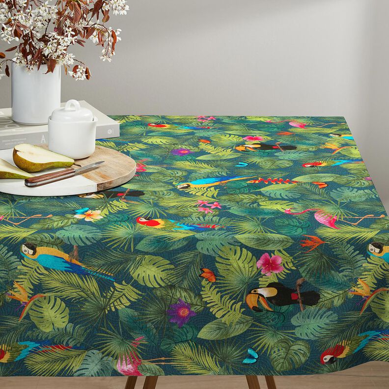 Tissu de décoration Semi-panama Oiseaux tropicaux – vert foncé/rouge,  image number 7