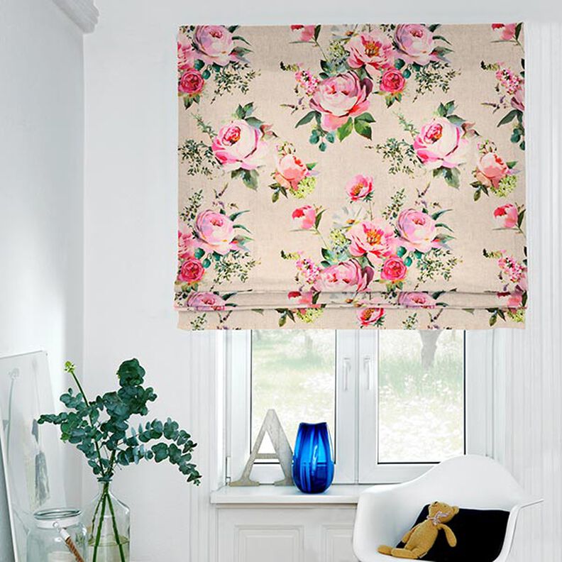Tissu déco semi-panama Impression numérique de roses en aquarelle – nature,  image number 4