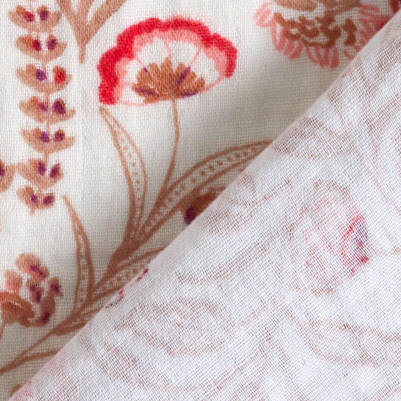 Tissu double gaze de coton Fleurs folkloriques – nature/rouge, image number 4