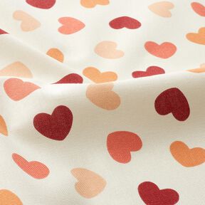Tissu de décoration Semi-panama Cœurs éparpillés – crème/rouge foncé, 