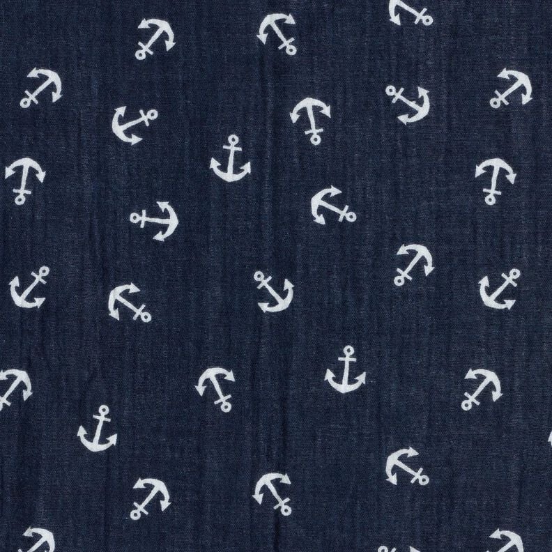 Tissu double gaze de coton Ancre – bleu marine/blanc, image number 1