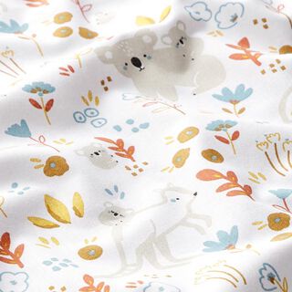 Tissu en coton Cretonne Animaux d’Australie sur un pré – blanc, 