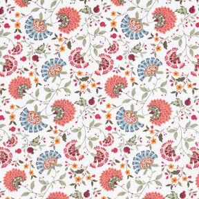 Tissu en coton Popeline Élégantes vrilles de fleurs – blanc/baies, 