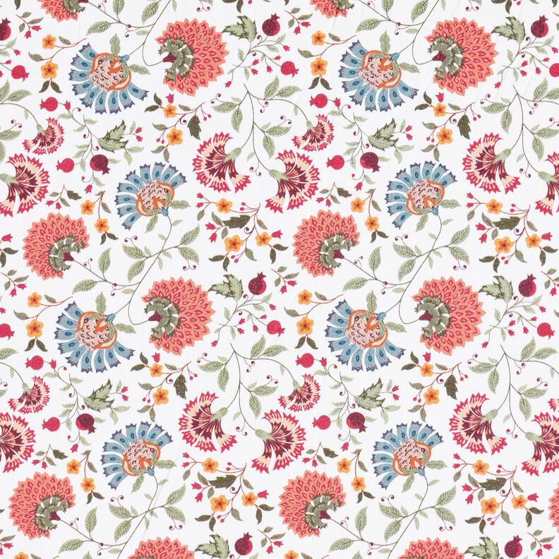 Tissu en coton Popeline Élégantes vrilles de fleurs – blanc/baies,  image number 1