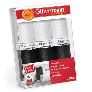 Kit fils à tout coudre [ 250m | 6 Pièces ] | Gütermann creativ – noir/blanc, 