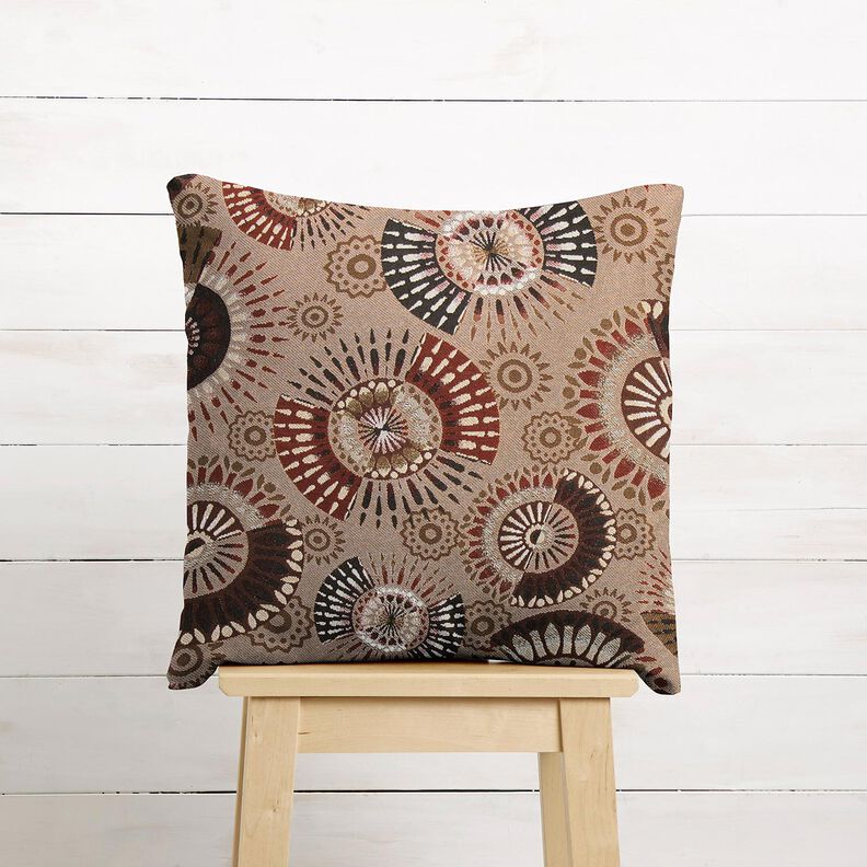 Tissu de décoration Jacquard Mandala élégant – taupe foncé/bordeaux,  image number 6