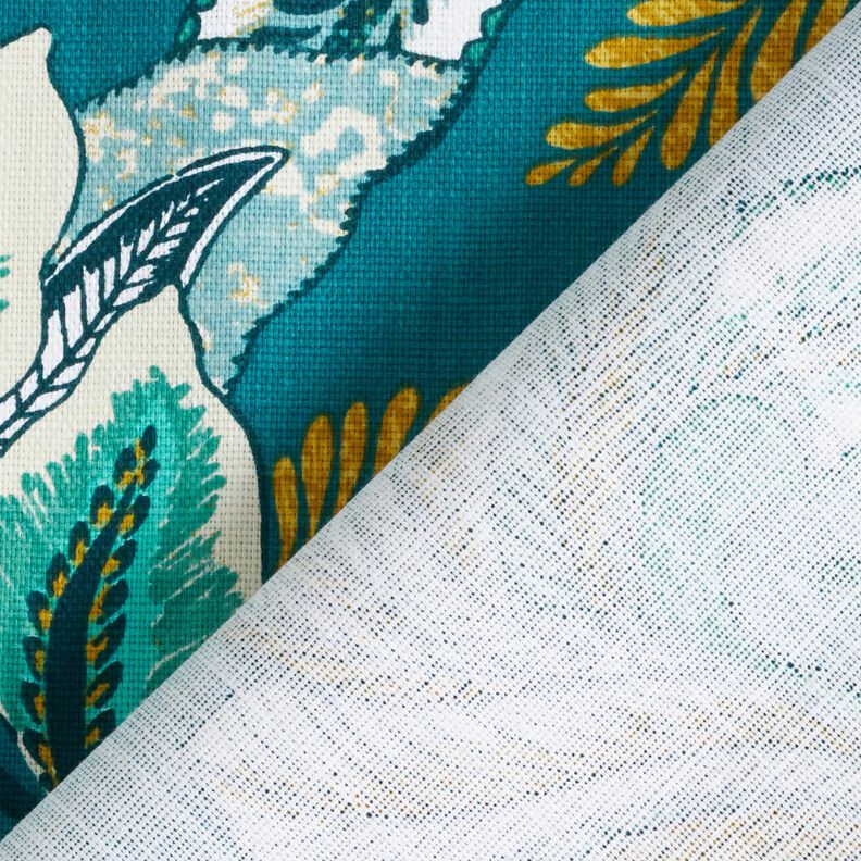 Tissu de décoration Panama Feuilles entrelacées – pétrole/moutarde,  image number 4