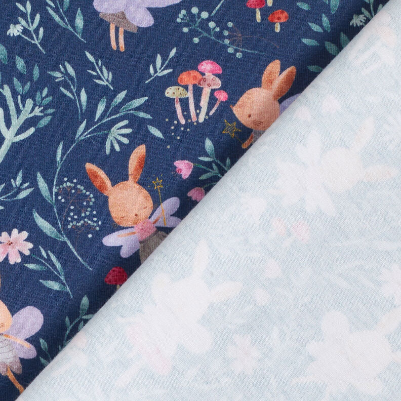 GOTS Jersey coton Fées lapins Impression numérique – bleu marine,  image number 4