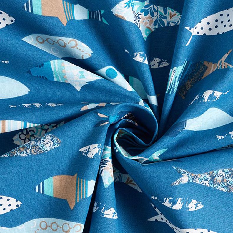 Tissu en coton Cretonne Poisson abstrait – bleu,  image number 3