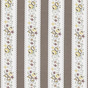 Popeline de coton Rayures fleuries – blanc/kaki, 
