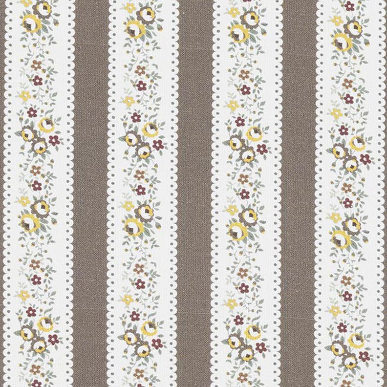 Popeline de coton Rayures fleuries – blanc/kaki, image number 1