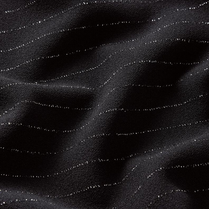 Tissu pour pantalon extensible à rayures pailletées – noir/argent métallisé,  image number 2