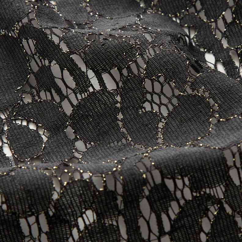 Dentelle lurex fleurs – noir/or métallisé,  image number 3
