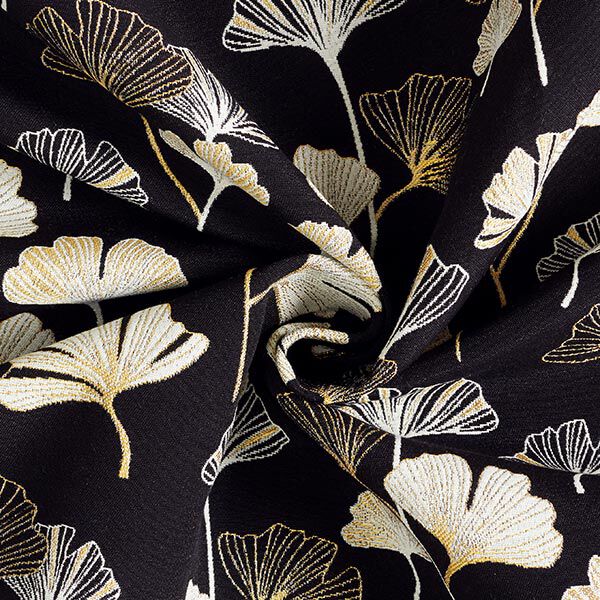 Tissu de décoration Jacquard feuilles de gingko – noir/or,  image number 4