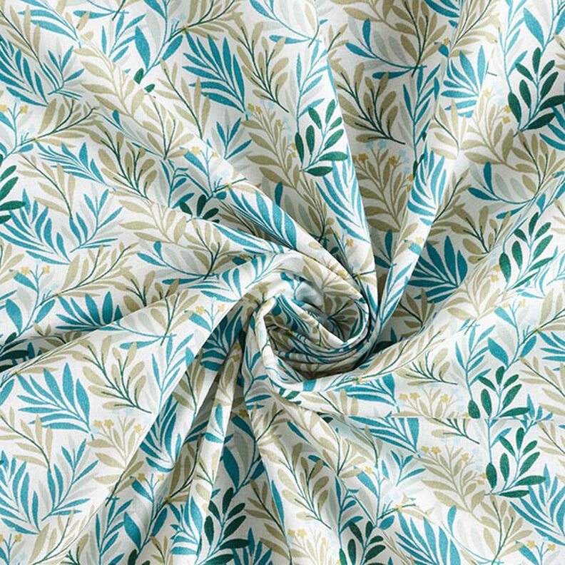 Tissu en coton Cretonne Branches tendres – blanc/pétrole légère,  image number 3