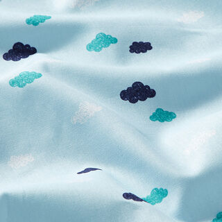 GOTS popeline coton aspect griffonnage nuages | Tula – bleu clair, 