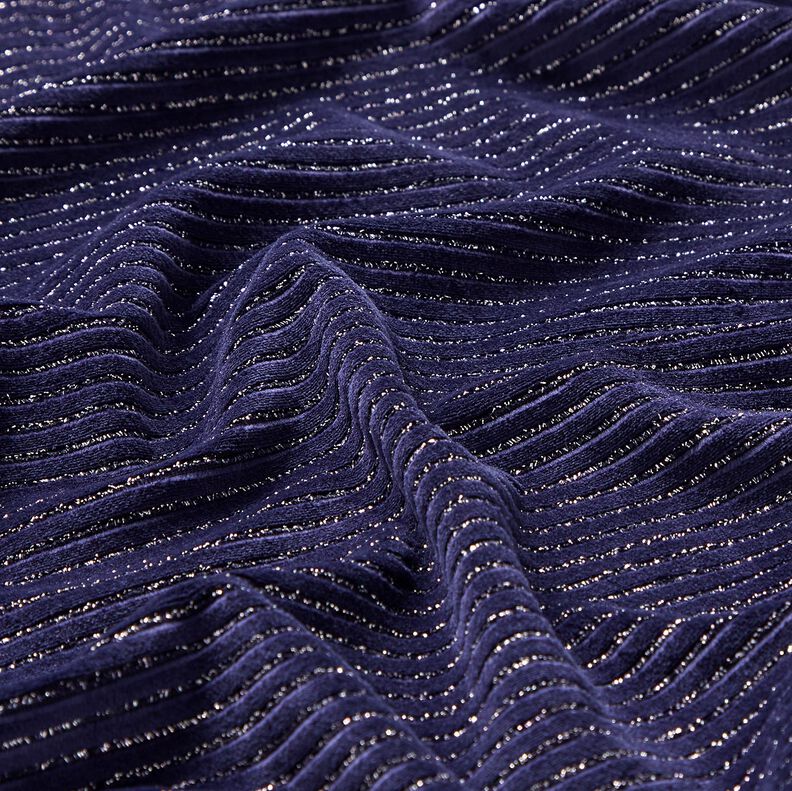 Tissu Nicki Rayures pailletées – bleu marine/argent métallisé, image number 2