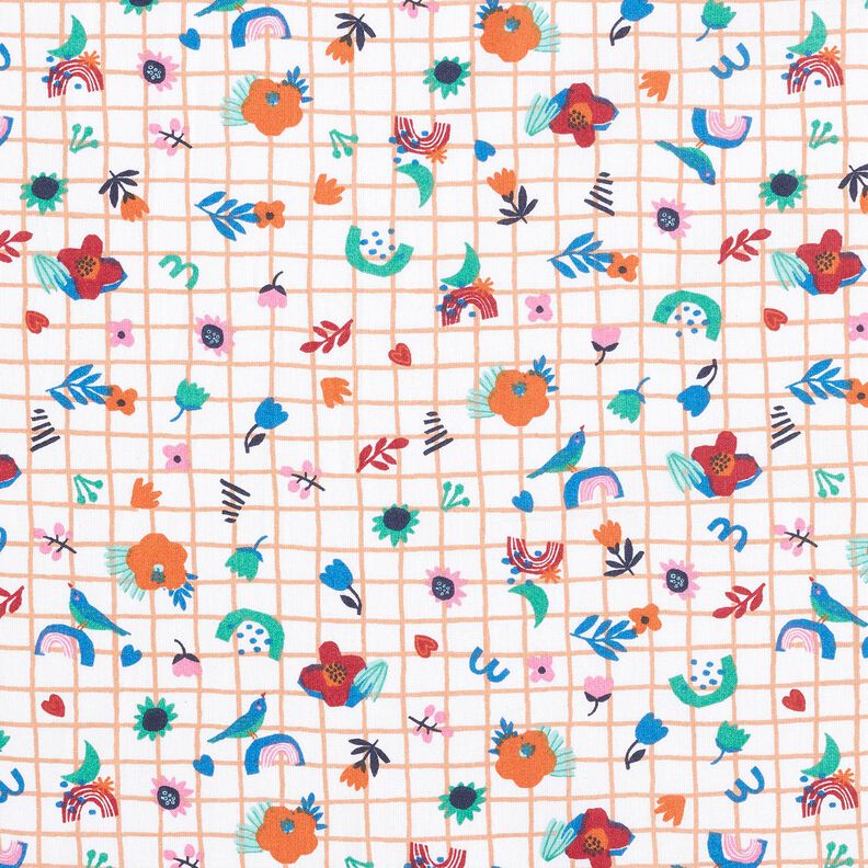 Tissu en coton Cretonne Tissu à carreaux avec petites fleurs – blanc/menthe poivrée,  image number 1