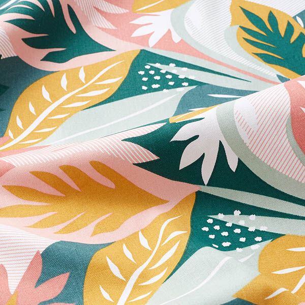 Tissu de décoration Sergé coton Esquisses de feuilles – rose/vert foncé, image number 2