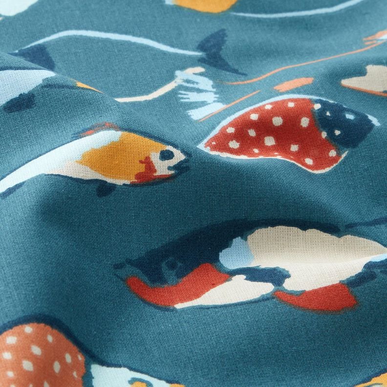 Tissu en coton Cretonne Banc de poissons – gris bleu, image number 2