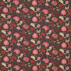 Tissu viscose Fleurs motif cachemire – anthracite/rouge feu, 