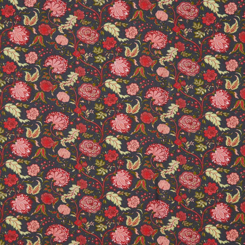 Tissu viscose Fleurs motif cachemire – anthracite/rouge feu, image number 1