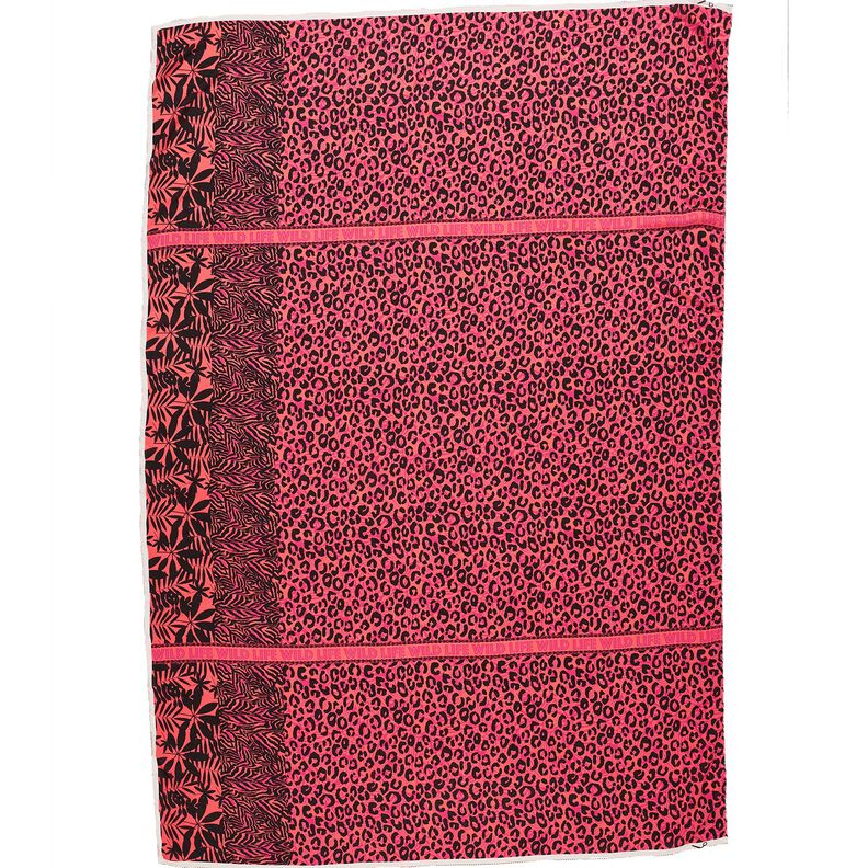 Viscose Voile Bordure motif lion et fleurs Panel – rose vif/orange,  image number 1