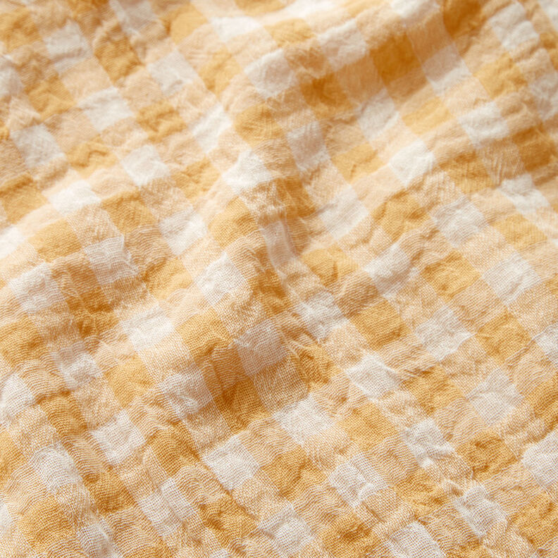 Tissu double gaze de coton Carreaux vichy à fil teinté – or ancien/blanc,  image number 3
